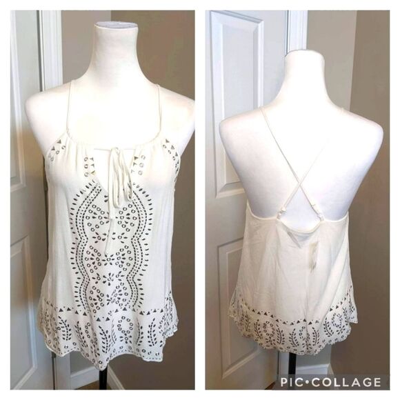 VENUS Tops - VENUS NWT cream criss cross spaghetti straps embellished tank top XS